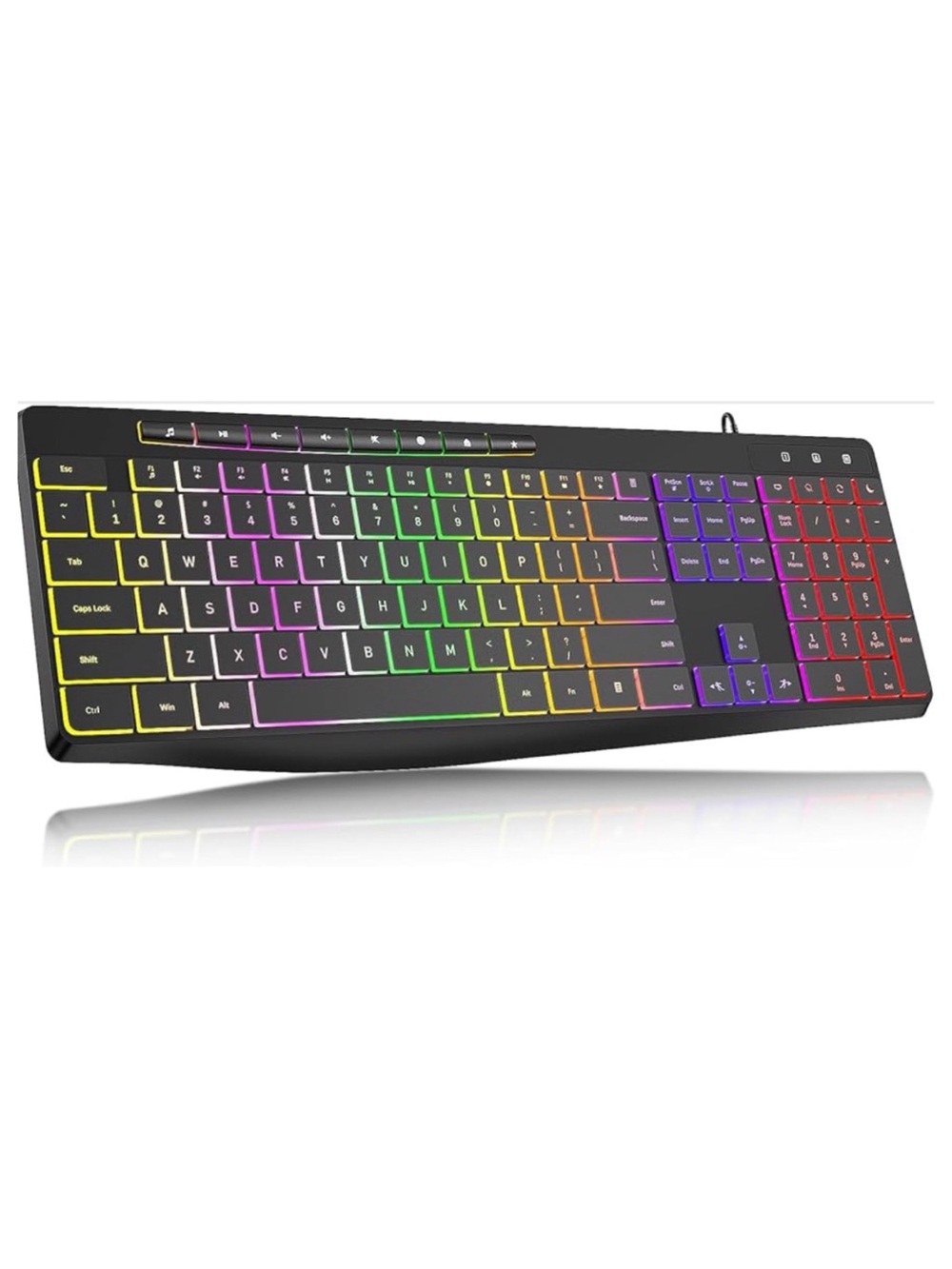 Computer Keyboard Wired 7-Color Rainbow LED Backlit